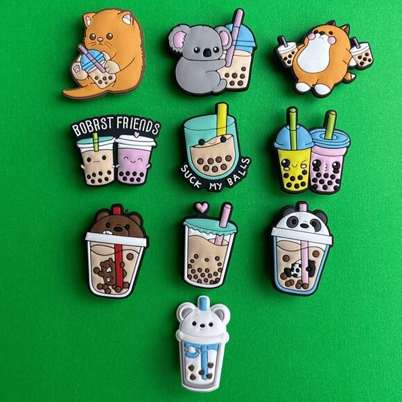 Boba Bubble tea Crocs Charms Set of 10 - jibbitz Charms - Picture 1 of 3